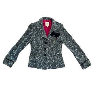 Nanette Lepore boucle 3 Button blazer with velvet Bow women’s Size Medium EUC